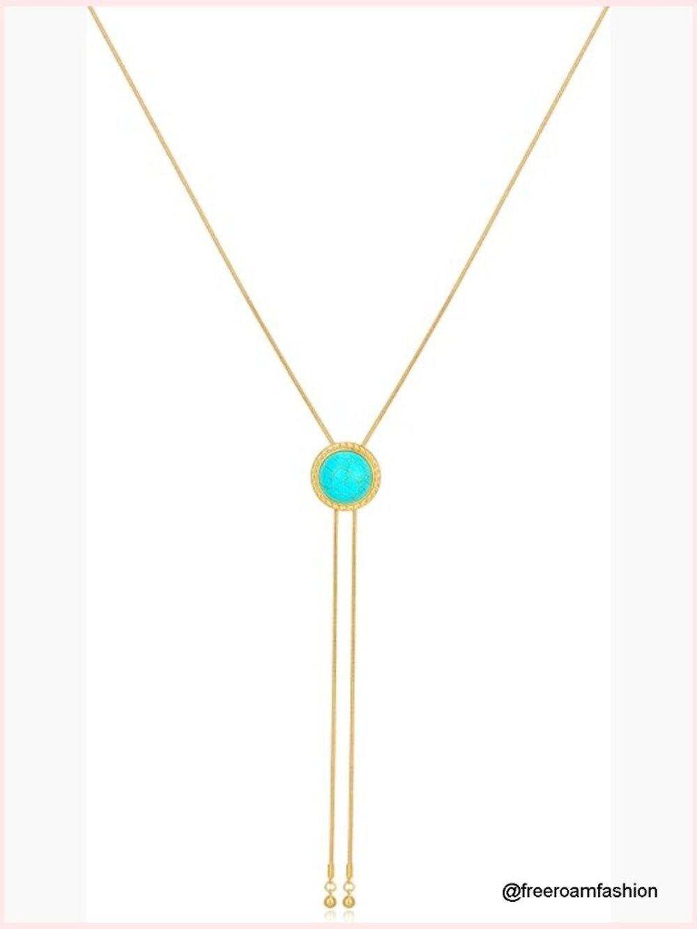 Western Lariat Necklace with Turquoise Pendant - Y Chain Cowgirl Bolo Tie